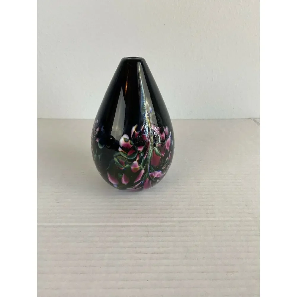 Vintage Hand Blown Art Glass Bud Vase Confetti Texture Floral Flowers Multicolor